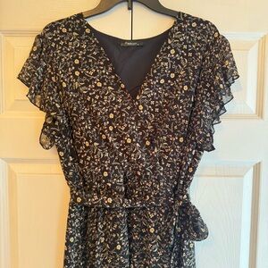 Floral Black Wrap Dress with Ruffle Sleeves